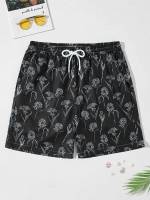  Black Drawstring Floral Men Beach Shorts 6967