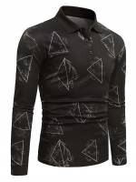 Button Front Polo Regular Geometric Men Polo Shirts 7024