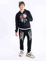 Halloween Drawstring Casual Black Men Co-ords 1715