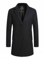 Lapel Pocket Black Plain Men Overcoats 206