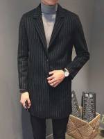 Short Long Sleeve Striped Black Men Overcoats 1233