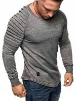 Round Neck Plain Black Patched Men Sweatshirts 9609