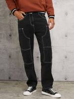 Plain Black Regular Fit Men Jeans 2268