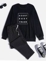 Long Sleeve Regular Fit Drawstring Men Two-piece Outfits 313