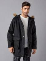 Plain Contrast Faux Fur Regular Fit Black Men Outerwear 8529