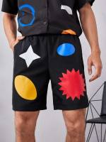  Black Casual Geometric Men Shorts 8810