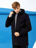 Zipper Plain Long Sleeve Men Coats 3791