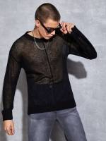 Black Regular Fit Regular Round Neck Men Clothing 7340