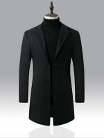 Lapel Black Long Sleeve Casual Men Overcoats 5771