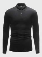 Button Front Black Regular Polo Men Clothing 5468