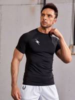  Regular Black Round Neck Men Activewear 1279