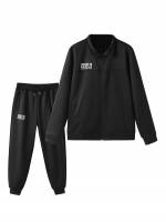  Long Sleeve Drawstring Black Men Co-ords 7744