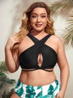  Plain Straps Black Plus Size Beachwear 2409