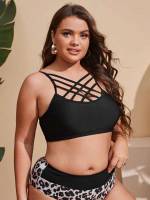  Casual Spaghetti Strap Black Plus Size Beachwear 7699