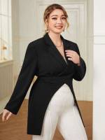 Elegant Lapel Plain Regular Fit Women Plus Clothing 923