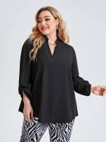 Black Regular Fit Plain Button Women Plus Clothing 1632