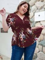  Regular Fit Regular Short Sleeve Plus Size Blouses 1324