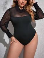  Long Sleeve Plain Plus Size Bodysuits 9942