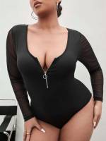  Contrast Mesh Black Plus Size Jumpsuits  Bodysuits 2205