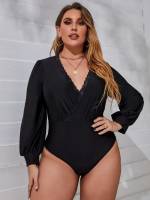 Black Deep V Neck  Plus Size Jumpsuits  Bodysuits 3044