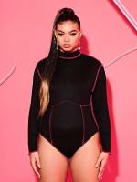 Black  Contrast Binding Plus Size Jumpsuits  Bodysuits 3112