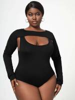 Cut Out  Plain Plus Size Jumpsuits  Bodysuits 5872