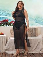  Plain Round Neck Plus Size Beachwear 8394