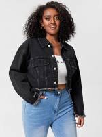  Pocket Regular Fit Plain Plus Size Denim Jackets 6876