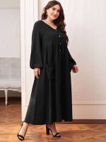  V neck Black Long Sleeve Plus Size Dresses 119