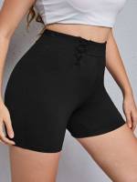 Criss Cross Short Plain Women Plus Clothing 167