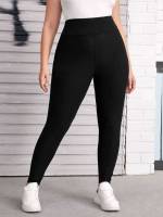  Plain Black Plus Size Leggings 606