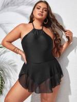 Black  Halter Plus Size One-Pieces 7804