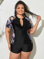  High Neck Black Plus Size One-Pieces 6521