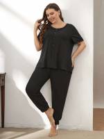 Casual  Contrast Lace Women Plus Sleep  Lounge 9453