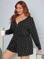  Polka Dot V neck Plus Size Sleep Jumpsuits 5