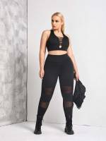  Plain Contrast Mesh Women Plus Activewear 854