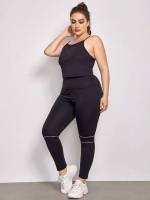  Striped Black Spaghetti Strap Plus Size Sports Sets 9161