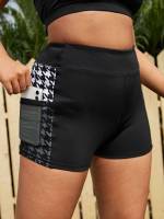 Skinny Black Contrast Mesh Plus Size Sports Shorts 4172