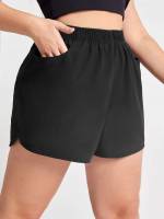 Plain  Pocket Plus Size Sports Shorts 3150