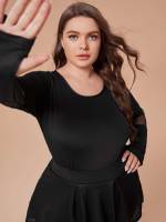 Plain Contrast Mesh Regular Fit Black Plus Size Sports Tops 462