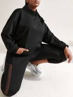 Funnel Neck Plain Regular Black Plus Size Sports Tops 3622