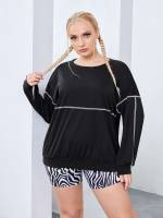  Round Neck Black Women Plus Activewear 6555