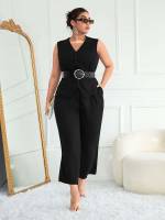 Regular Fit Elegant Sleeveless Plain Plus Size Suits 7423