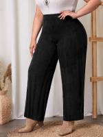 Regular Fit Casual Black Plus Size Sweater Pants 3387