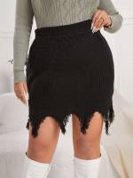 Elegant Black Asymmetrical Plus Size Sweater Skirts 4362