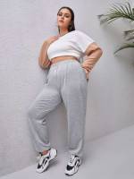 Plain Regular Fit Black Plus Size Sweatpants 6552