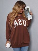 Long Sleeve Round Neck Letter Long Plus Size Sweatshirts 2345