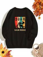 Black Rib-Knit Regular Fit Plus Size Sweatshirts 368