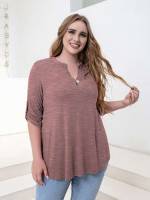 Long Black Notched Plus Size Tops 2081