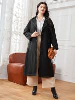 Elegant Plain Black Lapel Plus Size Outerwears 8891